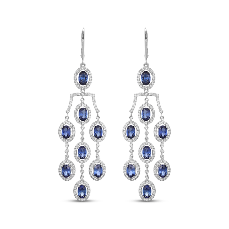 Main Image 2 of Oval-Cut Blue Lab-Created Sapphire & White Lab-Created Sapphire Chandelier Earrings Sterling Silver