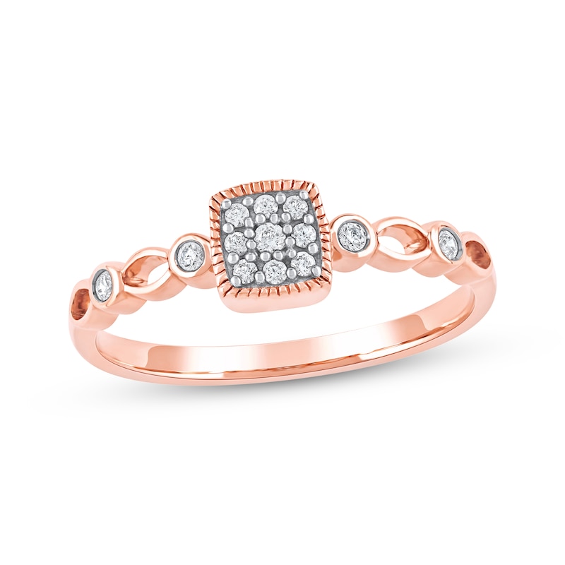 Main Image 1 of Multi-Diamond Cushion Frame Promise Ring 1/10 ct tw 10K Rose Gold