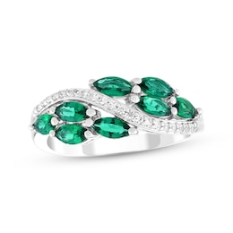 Marquise-Cut Lab-Created Emerald & White Lab-Created Sapphire Ring Sterling Silver