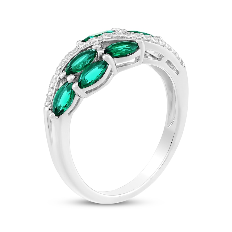 Main Image 2 of Marquise-Cut Lab-Created Emerald & White Lab-Created Sapphire Ring Sterling Silver