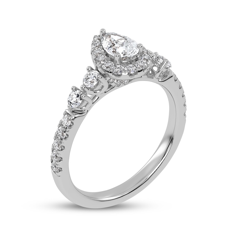 Main Image 2 of Now + Forever Lab-Grown Diamonds Pear-Shaped Halo Engagement Ring 3/4 ct tw 14K White Gold