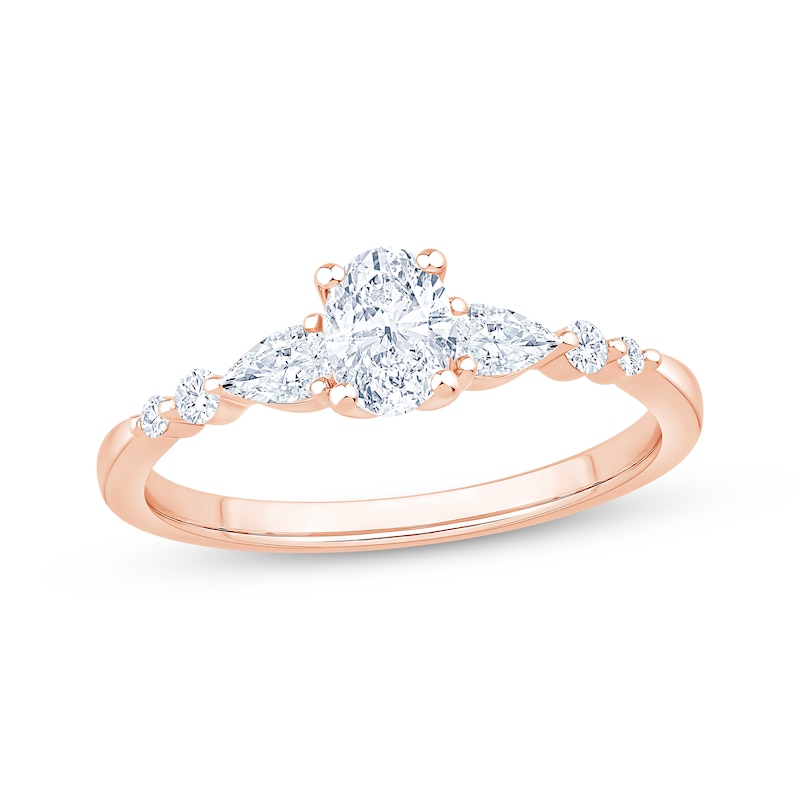 Main Image 1 of Now + Forever Lab-Grown Diamonds Oval-Cut & Pear-Shaped Three-Stone Engagement Ring 5/8 ct tw 14K Rose Gold
