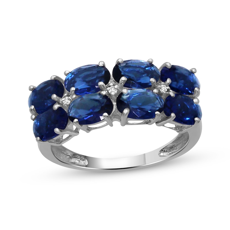 Main Image 1 of Oval-Cut Blue Lab-Created Sapphire & White Lab-Created Sapphire Two-Row Ring Sterling Silver
