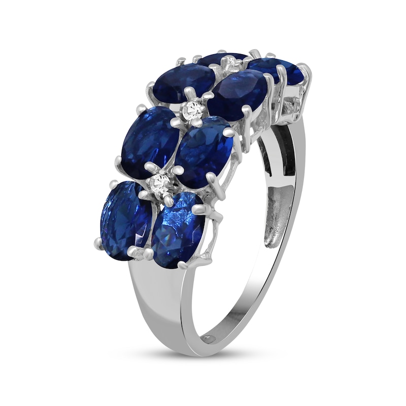 Main Image 2 of Oval-Cut Blue Lab-Created Sapphire & White Lab-Created Sapphire Two-Row Ring Sterling Silver