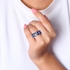 Thumbnail Image 3 of Oval-Cut Blue Lab-Created Sapphire & White Lab-Created Sapphire Two-Row Ring Sterling Silver