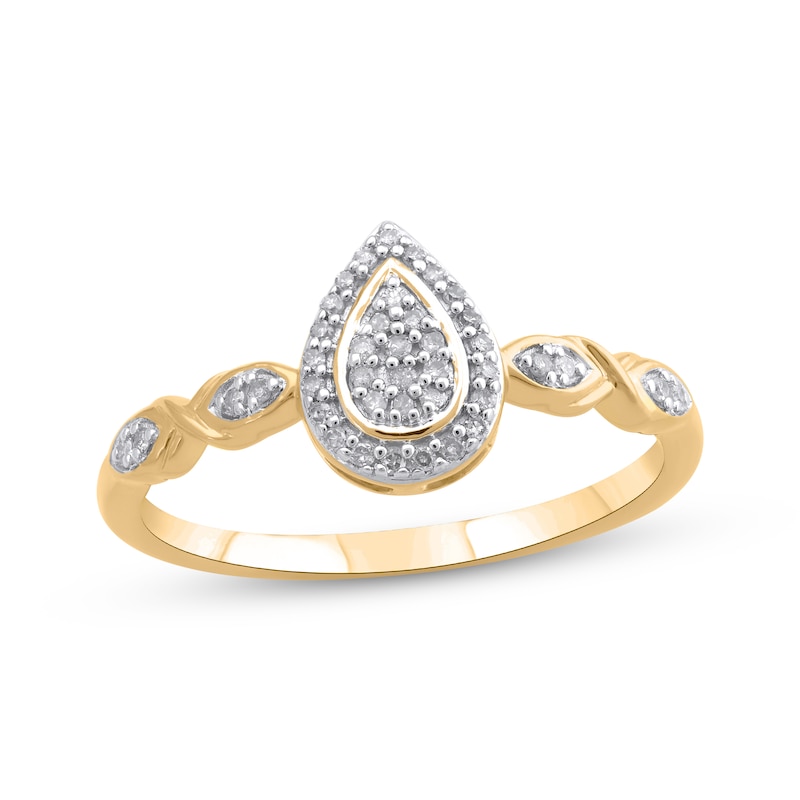 Main Image 1 of Multi-Diamond Pear-Shaped Promise Ring 1/8 ct tw 10K Yellow Gold