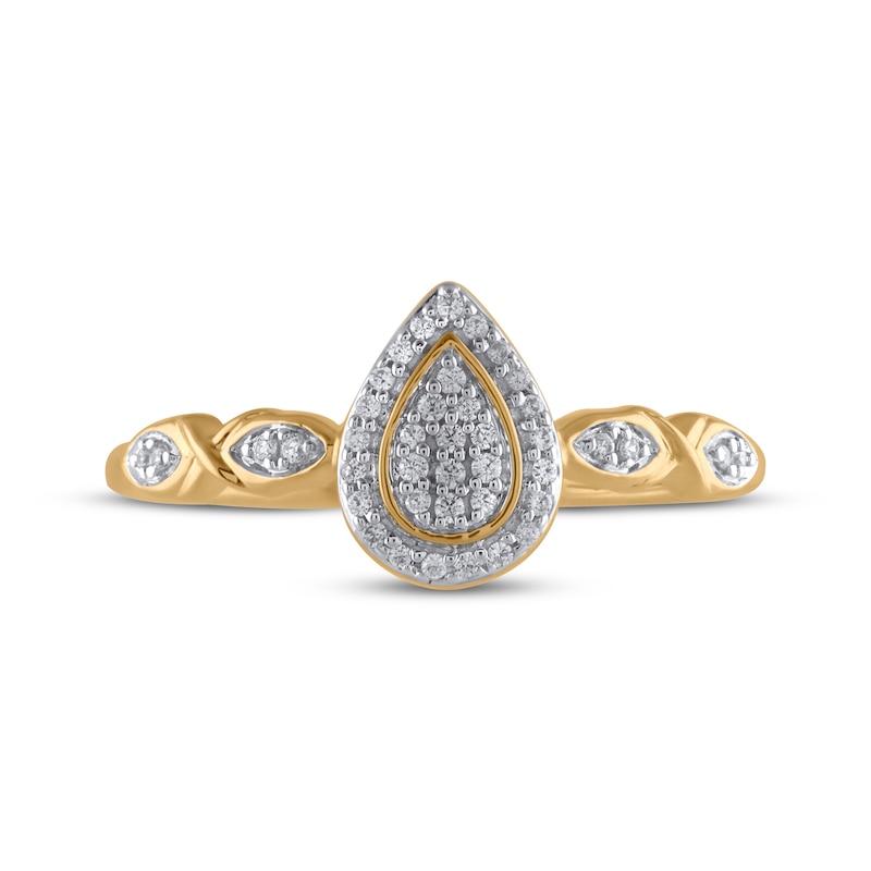 Main Image 3 of Multi-Diamond Pear-Shaped Promise Ring 1/8 ct tw 10K Yellow Gold