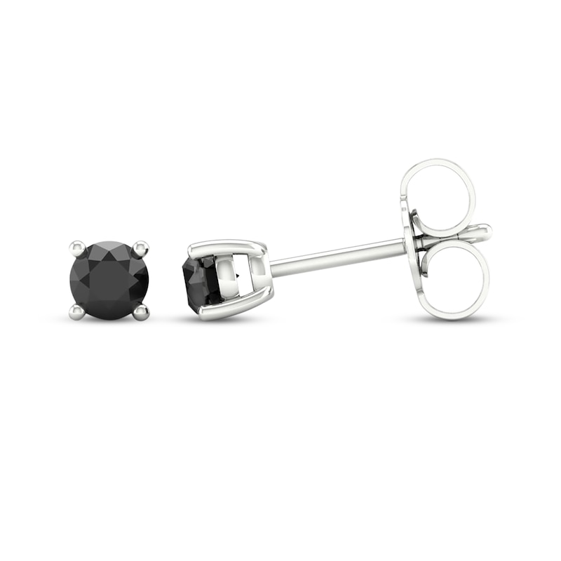 Main Image 3 of Round-Cut Black Diamond Solitaire Stud Earrings 1/4 ct tw 10K White Gold