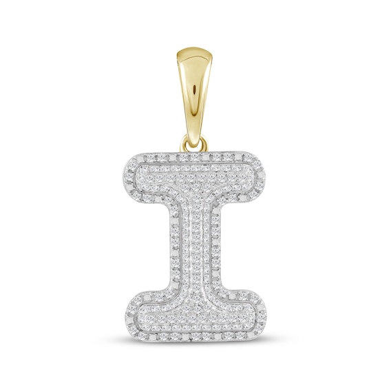 Diamond Puff Letter I Initial Charm 1/3 ct tw 10K Yellow Gold