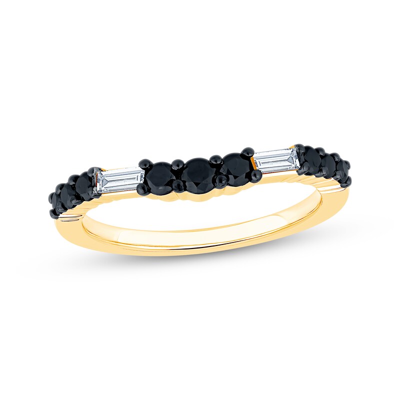 Main Image 1 of Now + Forever Baguette-Cut White Diamond & Round-Cut Black Diamond Contour Anniversary Ring 1/2 ct tw 14K Yellow Gold