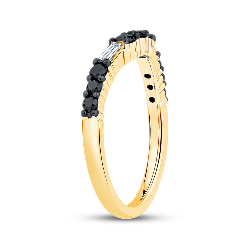 Main Image 2 of Now + Forever Baguette-Cut White Diamond & Round-Cut Black Diamond Contour Anniversary Ring 1/2 ct tw 14K Yellow Gold