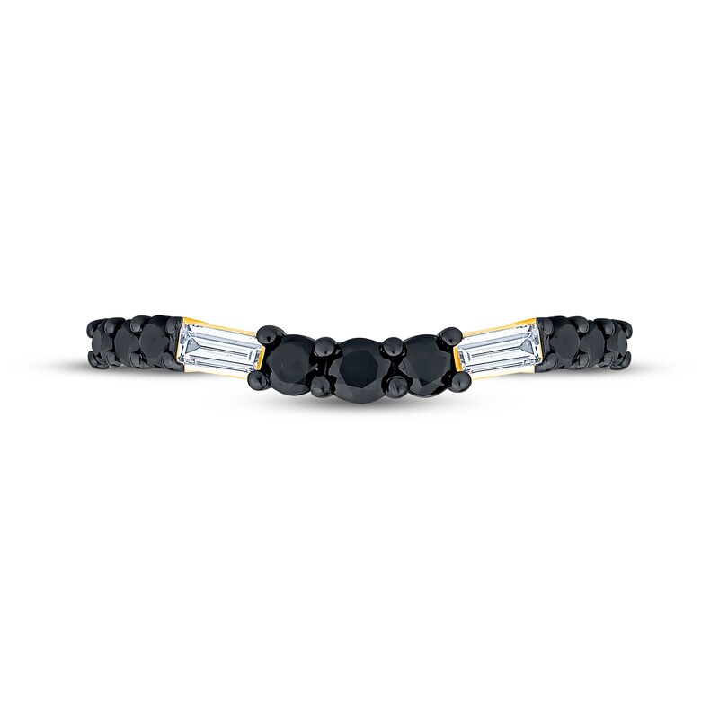 Main Image 3 of Now + Forever Baguette-Cut White Diamond & Round-Cut Black Diamond Contour Anniversary Ring 1/2 ct tw 14K Yellow Gold