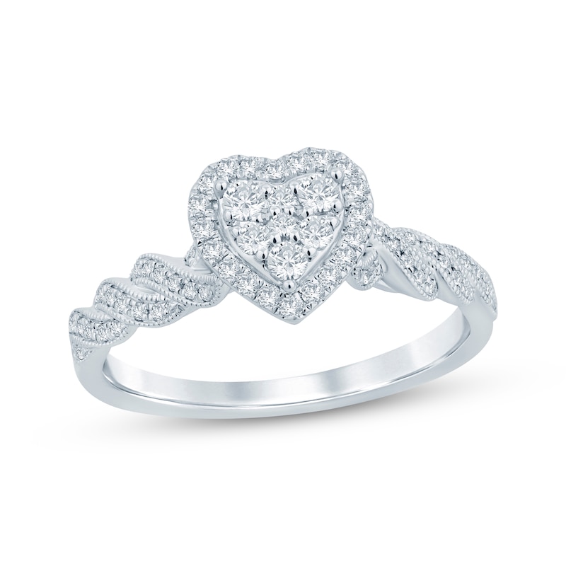 Main Image 1 of Now + Forever Multi-Diamond Heart-Shaped Engagement Ring 1/3 ct tw 10K White Gold