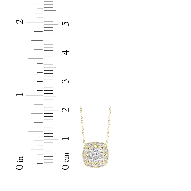 Main Image 3 of Multi-Diamond Cushion-Shaped Milgrain Frame Necklace 1/5 ct tw 10K Yellow Gold