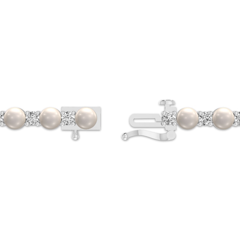 Main Image 3 of Cultured Pearl & White Lab-Created Sapphire Line Bracelet Sterling Silver 7.25&quot;