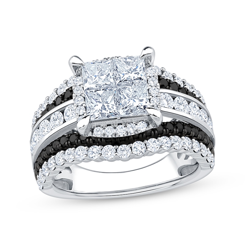 Main Image 1 of Now + Forever Princess-Cut Quad White Diamond & Black Diamond Engagement Ring 2-7/8 ct tw 14K White Gold
