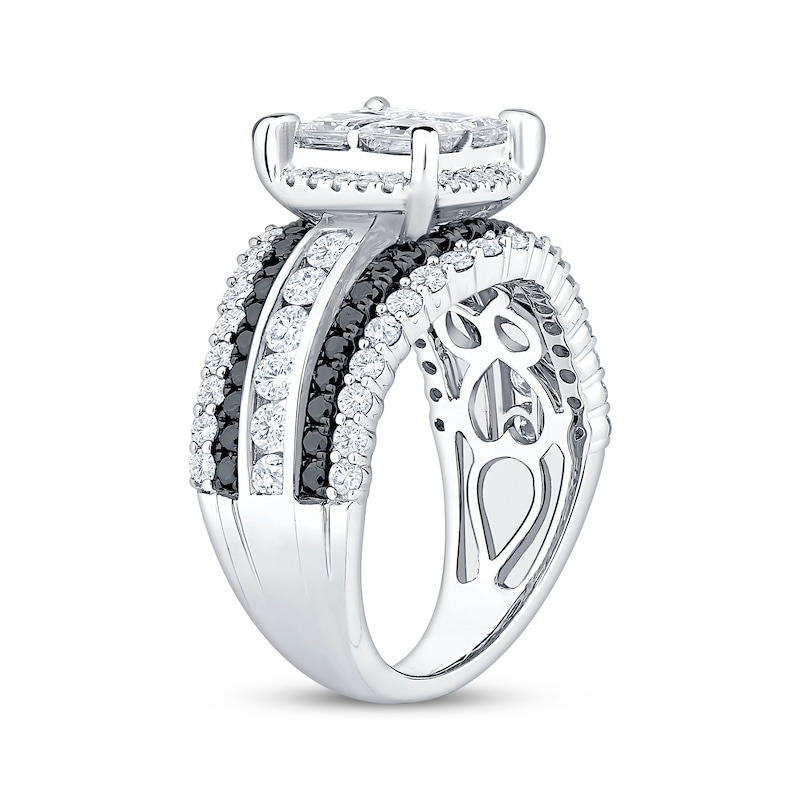 Main Image 2 of Now + Forever Princess-Cut Quad White Diamond & Black Diamond Engagement Ring 2-7/8 ct tw 14K White Gold