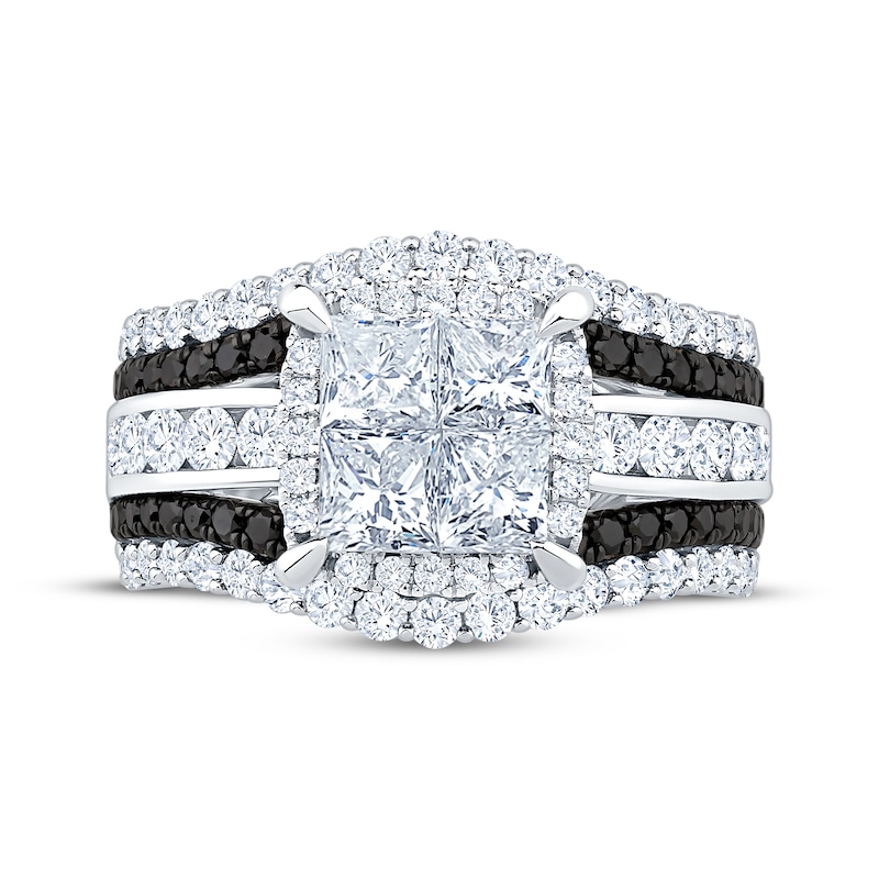 Main Image 3 of Now + Forever Princess-Cut Quad White Diamond & Black Diamond Engagement Ring 2-7/8 ct tw 14K White Gold