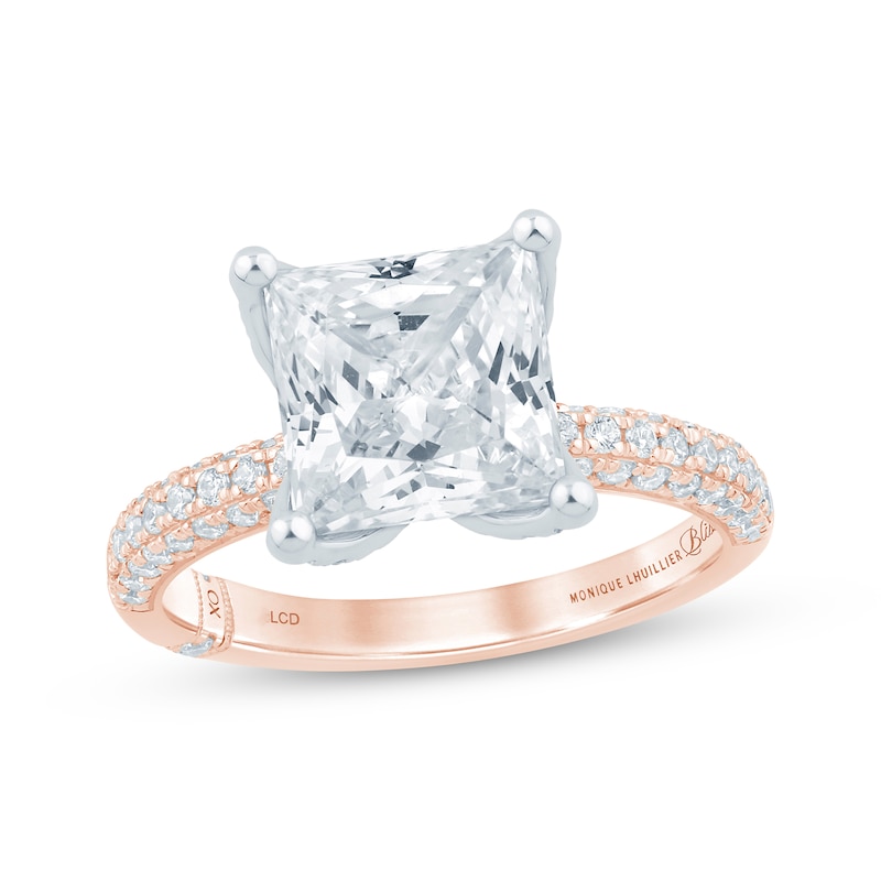 Main Image 1 of Monique Lhuillier Bliss Princess-Cut Lab-Grown Diamond Engagement Ring 3-5/8 ct tw 18K Two-Tone Gold