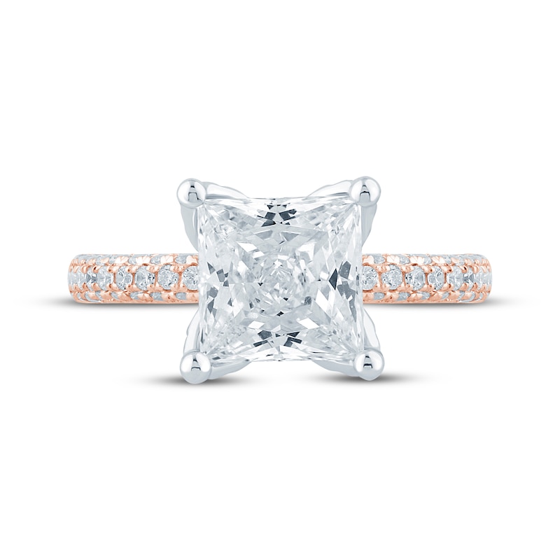 Main Image 4 of Monique Lhuillier Bliss Princess-Cut Lab-Grown Diamond Engagement Ring 3-5/8 ct tw 18K Two-Tone Gold