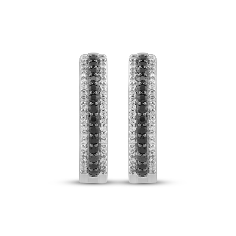 Main Image 2 of Black & White Diamond Huggie Hoop Earrings 1/4 ct tw Sterling Silver