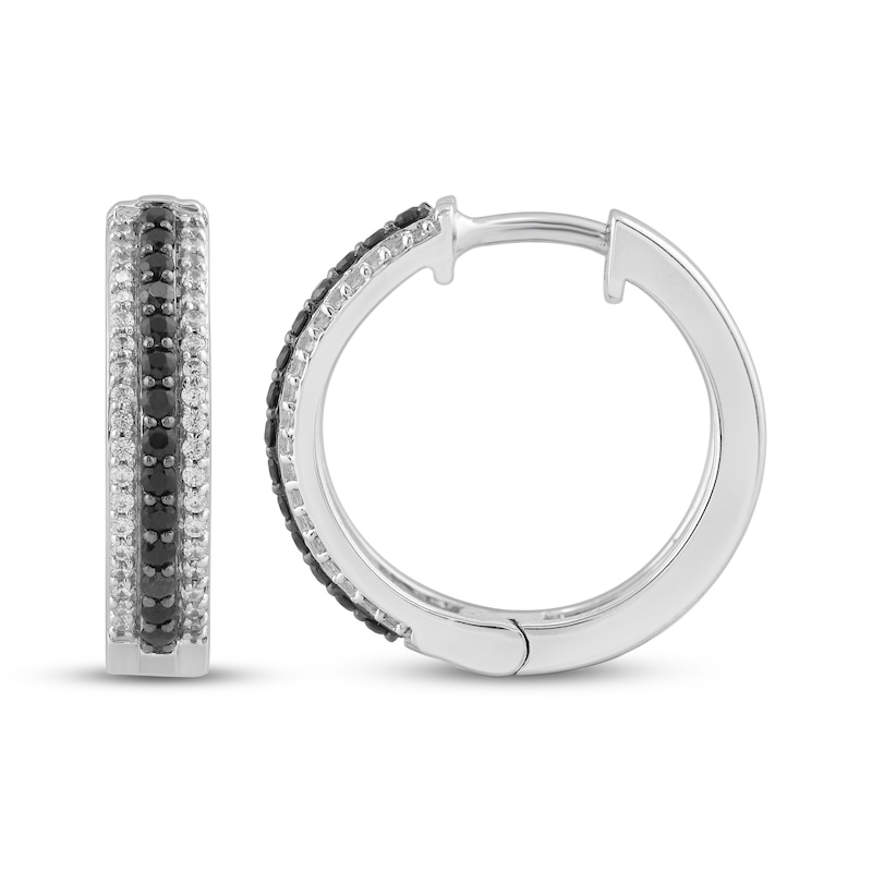 Main Image 3 of Black & White Diamond Huggie Hoop Earrings 1/4 ct tw Sterling Silver