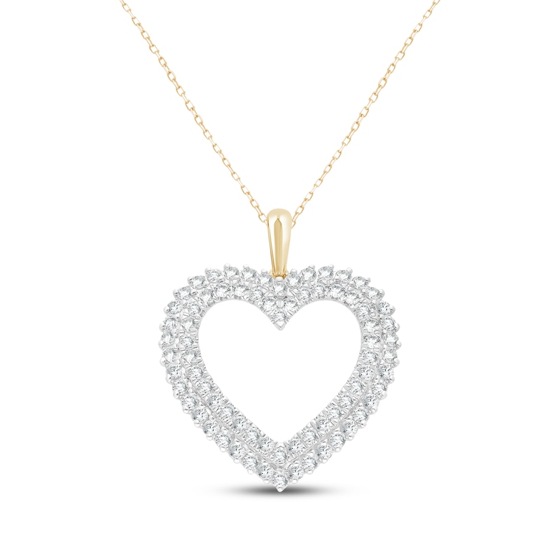 Main Image 1 of Diamond Two-Row Heart Outline Necklace 1 ct tw 10K Yellow Gold 18&quot;