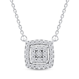 Multi-Diamond Cushion Halo Necklace 1/6 ct tw 10K White Gold 18"