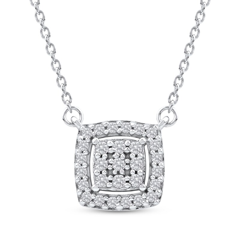 Main Image 1 of Multi-Diamond Cushion Halo Necklace 1/6 ct tw 10K White Gold 18&quot;