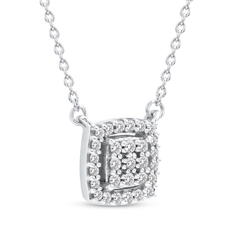 Main Image 2 of Multi-Diamond Cushion Halo Necklace 1/6 ct tw 10K White Gold 18&quot;