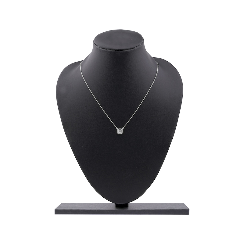 Main Image 5 of Multi-Diamond Cushion Halo Necklace 1/6 ct tw 10K White Gold 18"