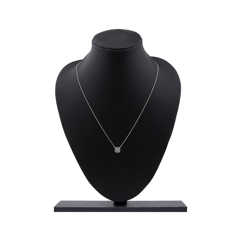 Main Image 6 of Multi-Diamond Cushion Halo Necklace 1/6 ct tw 10K White Gold 18"