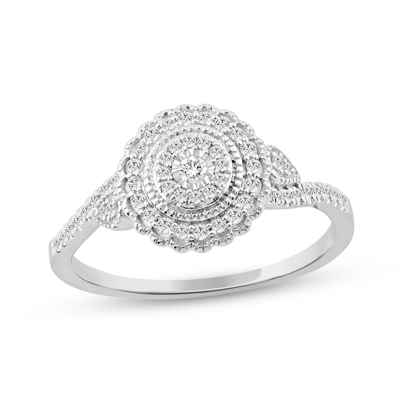 Main Image 1 of Diamond Scalloped Halo Fashion Ring 1/5 ct tw Sterling Silver