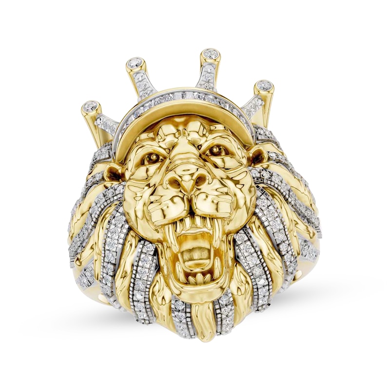 Main Image 1 of Men's Diamond Lion's Head With Crown Ring 1/2 ct tw 10K Yellow Gold