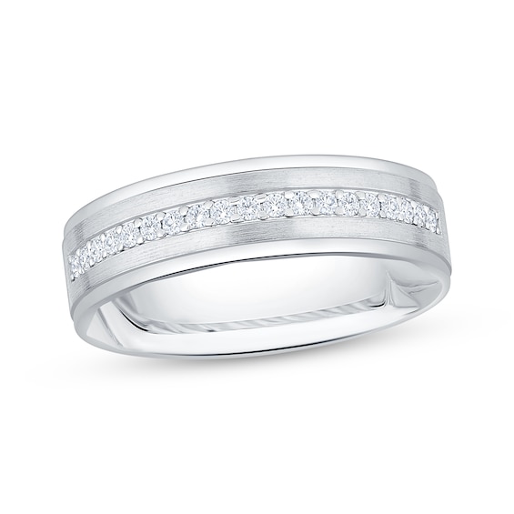 Now + Forever Men's Diamond Brushed Finish Wedding Band 1/ ct tw 10K White Gold