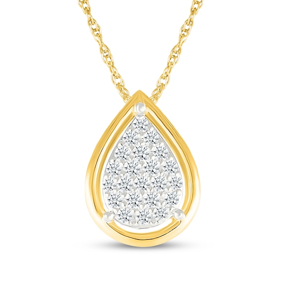 Multi-Diamond Teardrop Necklace 1/5 ct tw 10K Yellow Gold 18"