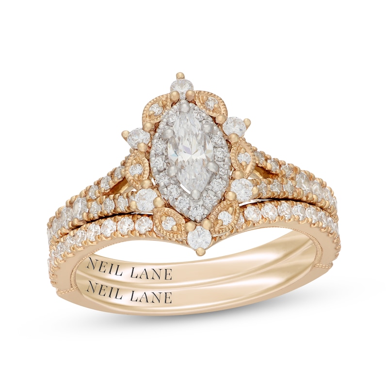 Main Image 1 of Neil Lane Marquise-Cut Diamond Halo Bridal Set 1 ct tw 14K Two-Tone Gold
