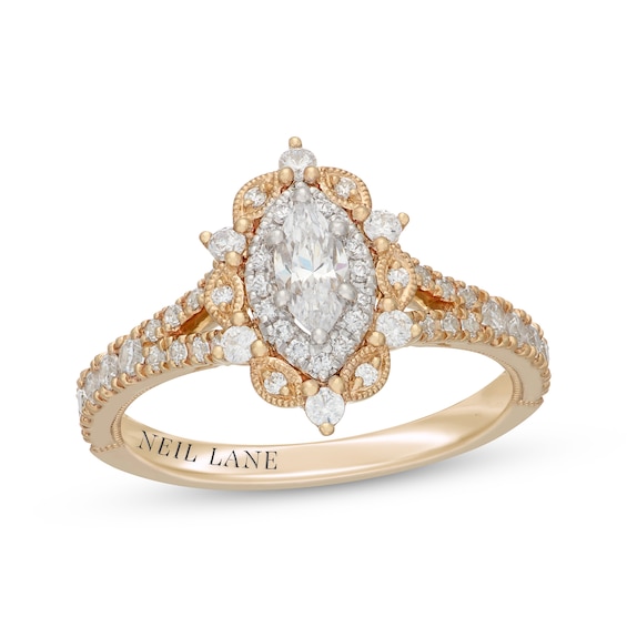 Neil Lane Marquise-Cut Diamond Halo Engagement Ring 7/8 ct tw 14K Two-Tone Gold