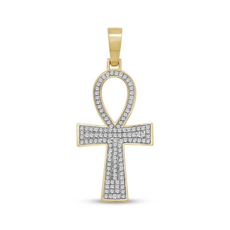 Main Image 1 of Men's Multi-Diamond Ankh Charm 1/3 ct tw 10K Yellow Gold