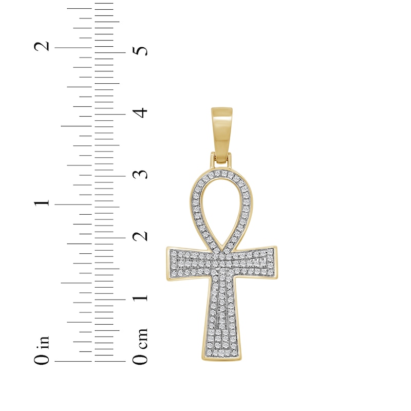 Main Image 3 of Men's Multi-Diamond Ankh Charm 1/3 ct tw 10K Yellow Gold