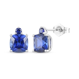 Cushion & Round-Cut Blue Lab-Created Sapphire Stud Earrings 10K White Gold