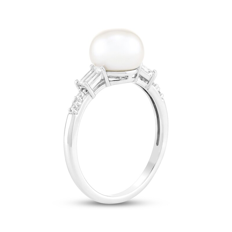 Main Image 2 of Cultured Pearl & White Lab-Created Sapphire Ring Sterling Silver