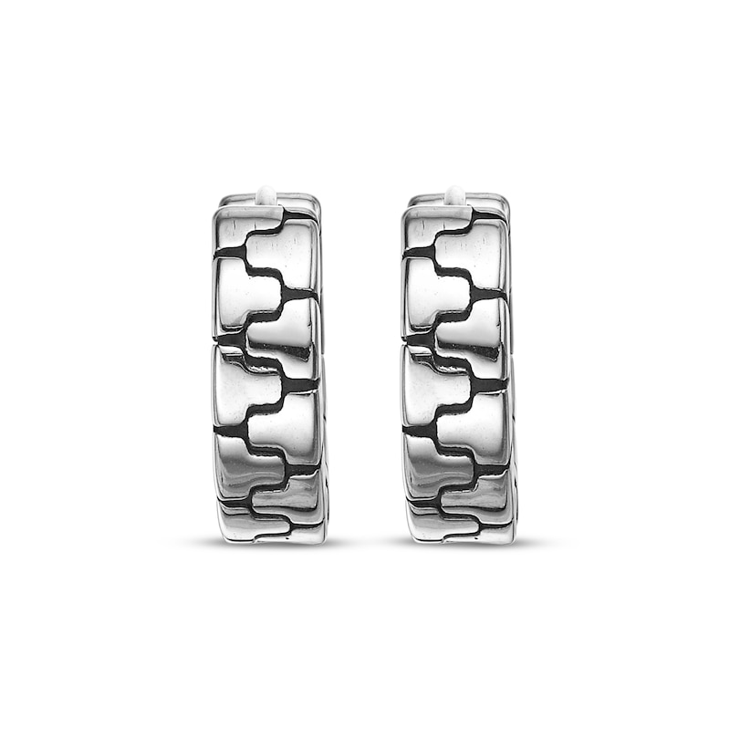 Main Image 2 of Men's Puzzle Pattern Hoop Earrings Stainless Steel