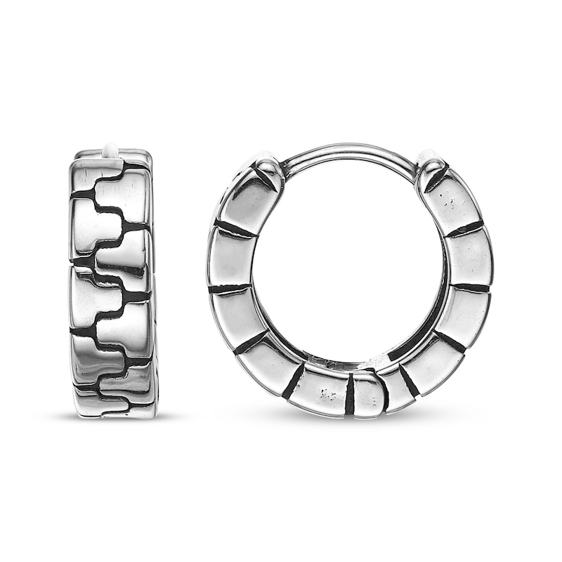Main Image 3 of Men's Puzzle Pattern Hoop Earrings Stainless Steel