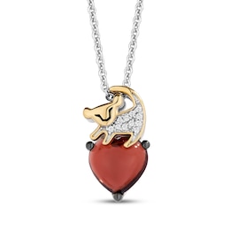 Disney Treasures The Lion King "Simba" Heart-Shaped Garnet & Diamond Accent Necklace Sterling Silver & 10K Yellow Gold