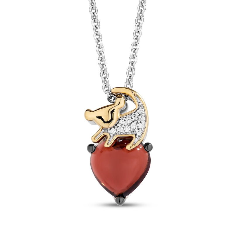 Main Image 1 of Disney Treasures The Lion King "Simba" Heart-Shaped Garnet & Diamond Accent Necklace Sterling Silver & 10K Yellow Gold