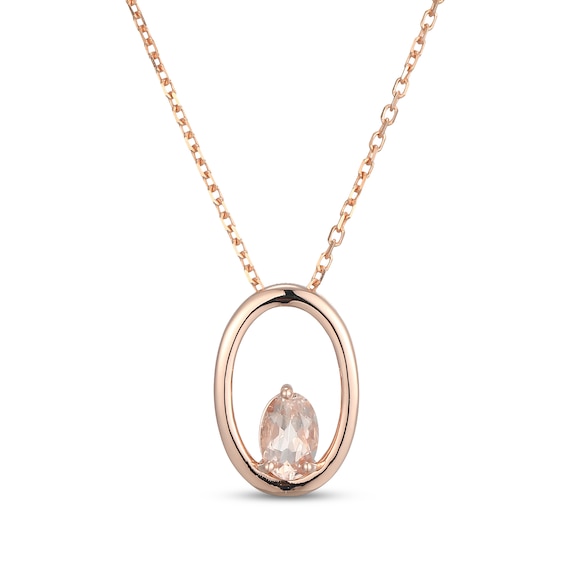 Oval-Cut Morganite Open Frame Necklace 10K Rose Gold 18"