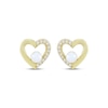 Thumbnail Image 2 of Cultured Pearl & White Lab-Created Sapphire Heart Outline Stud Earrings 10K Yellow Gold
