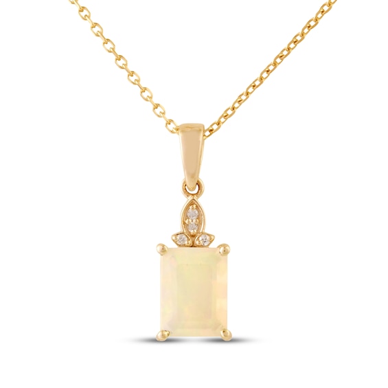 Octagon-Cut Opal & Diamond Accent Necklace 10K Yellow Gold 18"