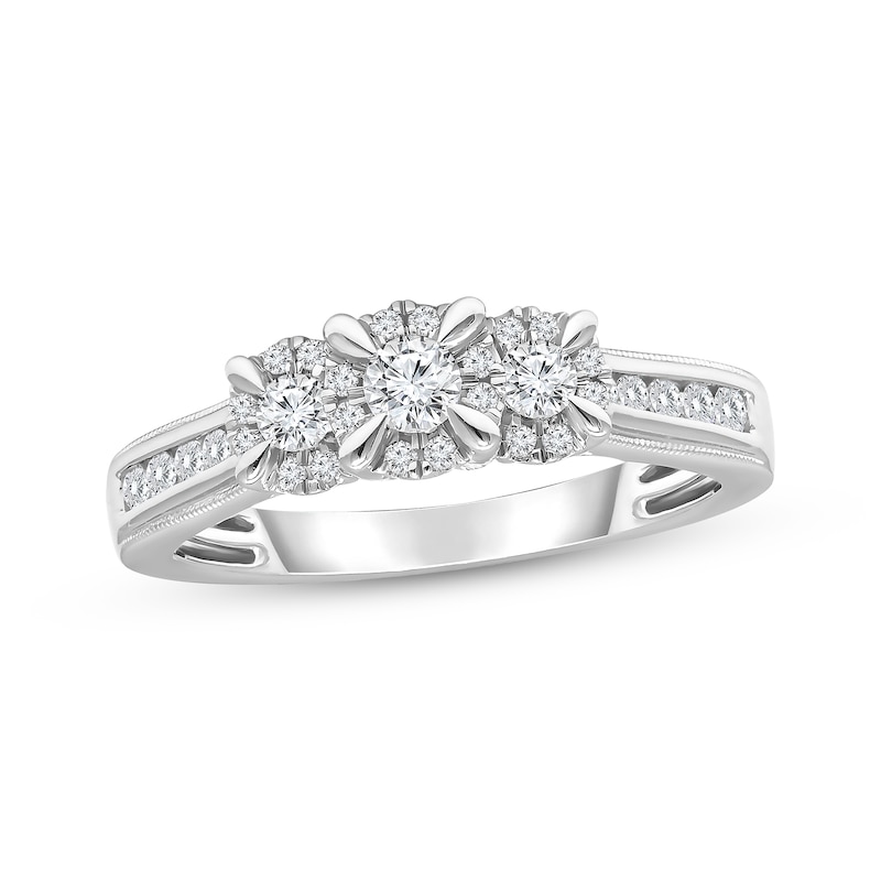 Main Image 1 of Memories Moments Magic Round-Cut Diamond Three-Stone Engagement Ring 1/2 ct tw 10K White Gold